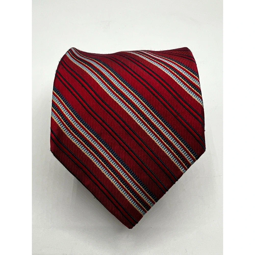 Jos. A. Bank Red Blue Silver Striped 100% Silk Tie Made in Italy L:60